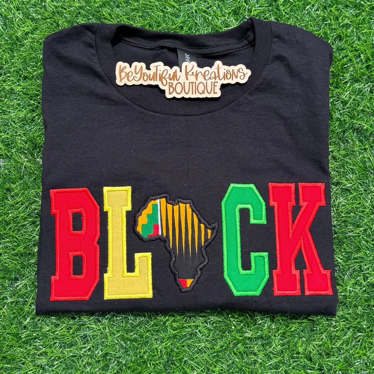 BLACK | Embroidered Appliqué Unisex Tee