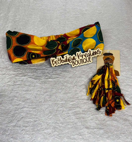 “Golden Rhythm” Ankara Headband & Fringe Earring Set
