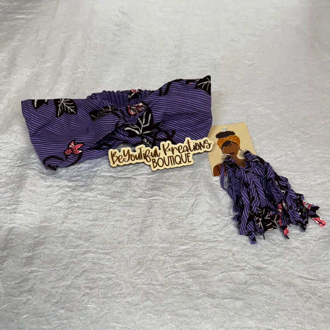 “Royal Bloom” Ankara Headband & Fringe Earring Set