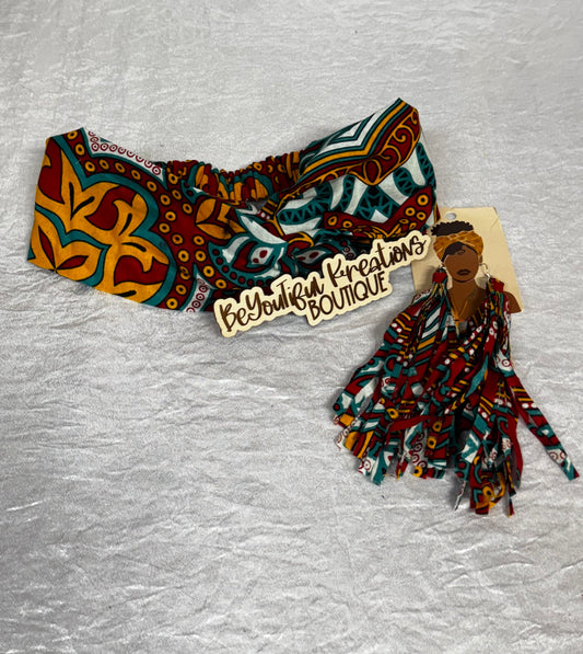 “Tribal Glow” Ankara Headband & Fringe Earring Set