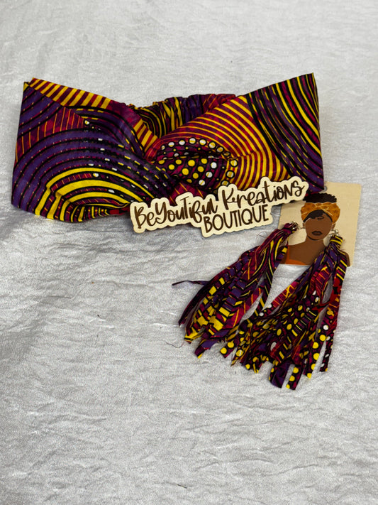 “Sunset Vibes” Ankara Headband & Fringe Earring Set